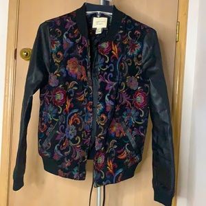Black Faux Leather Jacket With Colorful Detailing